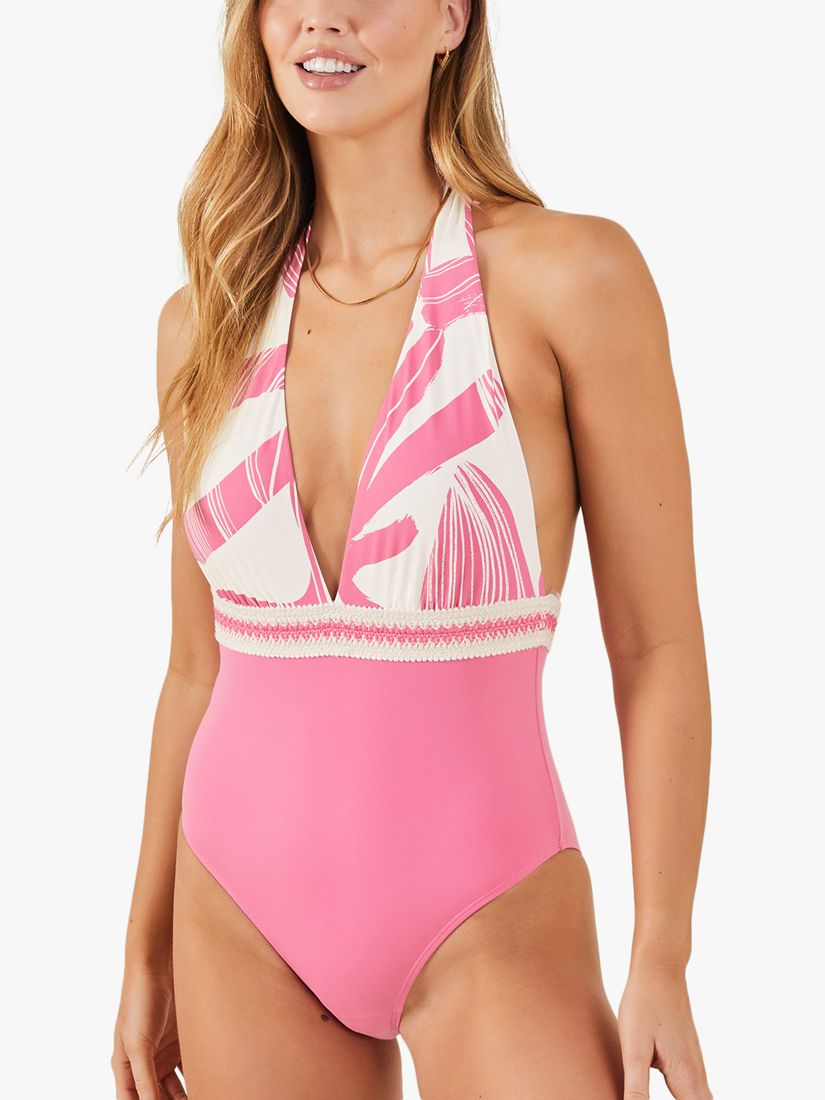 Accessorize Plunge Halterneck Swimsuit, Pink, 16