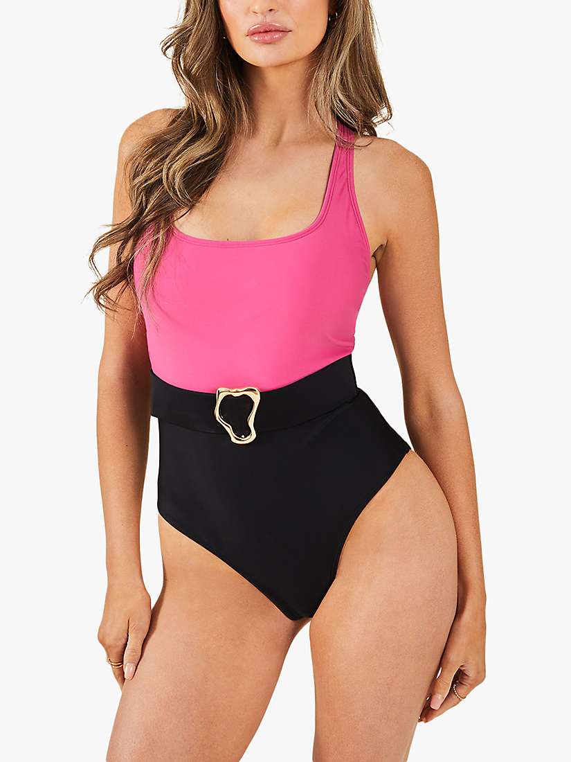 Buy Accessorize Colour Block Belted Swimsuit, Pink/Multi Online at johnlewis.com