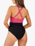 Accessorize Colour Block Belted Swimsuit, Pink/Multi