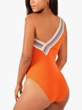 Accessorize One Shoulder Contrast Ric Rac Trim Swimsuit, Orange, Orange