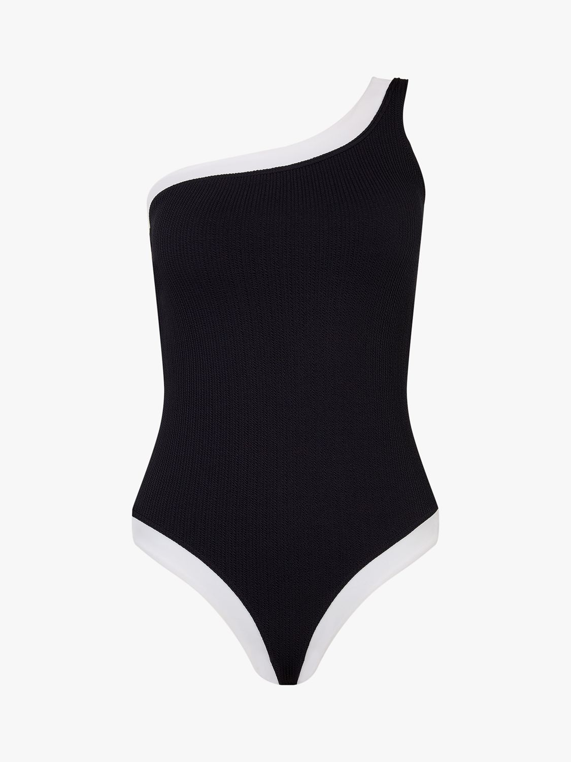 Accessorize One Shoulder Contrast Trim Swimsuit, Black, 6