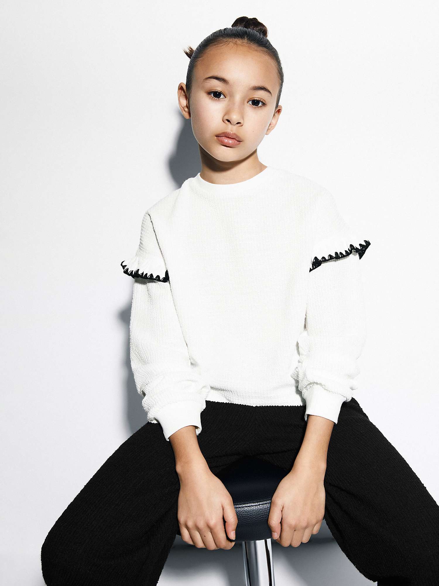 Buy Mango Kids' Helen Ruffle Sleeve Detail Sweatshirt, Light Beige Online at johnlewis.com