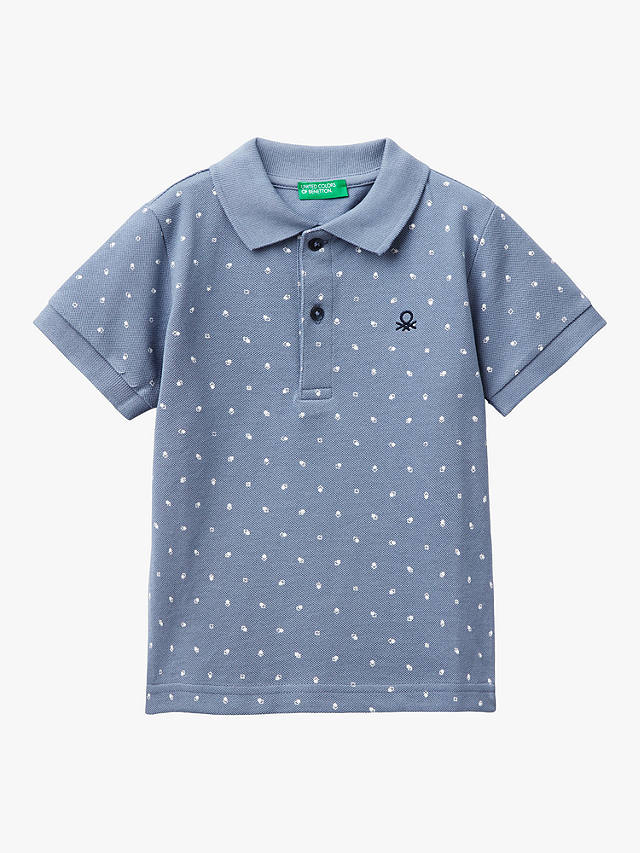 Benetton Kids' Spot Print Short Sleeve Polo Shirt, Blue