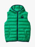 Benetton Kids' Sleeveless Hooded Puffer Jacket, Intense Green