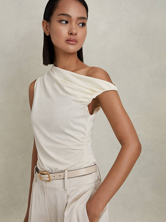 Reiss Dylan Ruched Off The Shoulder Top, Ivory