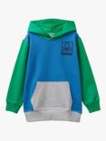 Benetton Kids' Cotton Colour Block Hoodie, Blue/Multi
