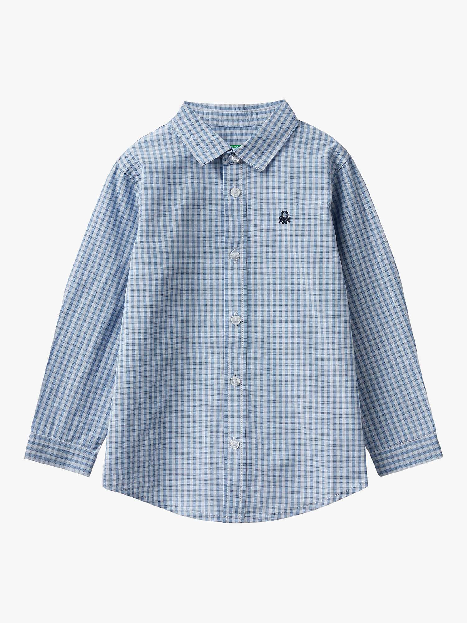 Buy Benetton Kids' Cotton Check Long Sleeve Shirt, Blue Online at johnlewis.com