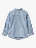 Benetton Kids' Cotton Check Long Sleeve Shirt, Blue
