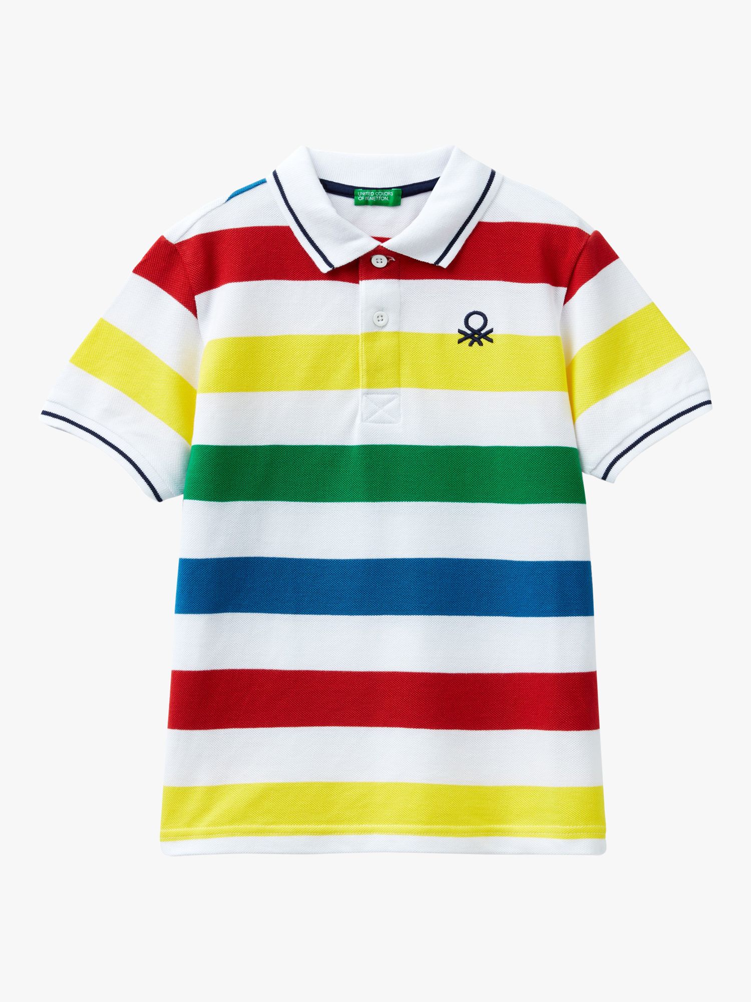 Benetton Kids' Stripe Short Sleeve Polo Shirt, White/Multi, 10-11 years