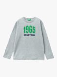 Benetton Kids' 1965 Logo Long Sleeve T-Shirt, Medium Melange Grey, Medium Melange Grey
