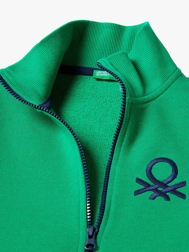 Benetton Kids' Logo Zip Through Rib Collar Sweatshirt, Intense Green