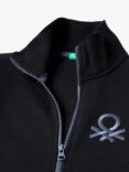 Benetton Kids' Logo Zip Through Rib Collar Sweatshirt, Black