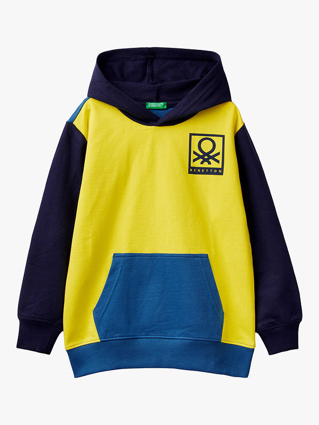 Benetton Kids' Cotton Colour Block Hoodie, Yellow/Multi