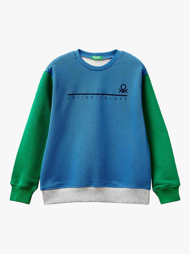 Benetton Kids' Logo Colour Block Crew Neck Sweatshirt, Blue/Multi
