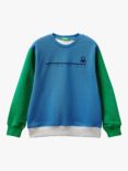 Benetton Kids' Logo Colour Block Crew Neck Sweatshirt, Blue/Multi