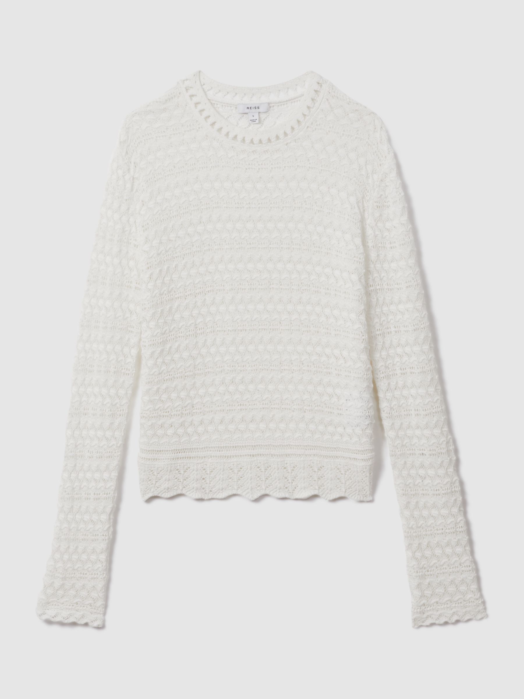 Buy Reiss Sim Long Sleeve Crochet Top, White Online at johnlewis.com