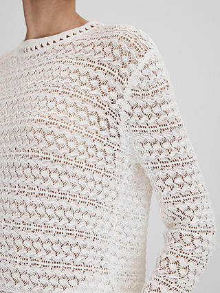 Reiss Sim Long Sleeve Crochet Top, White