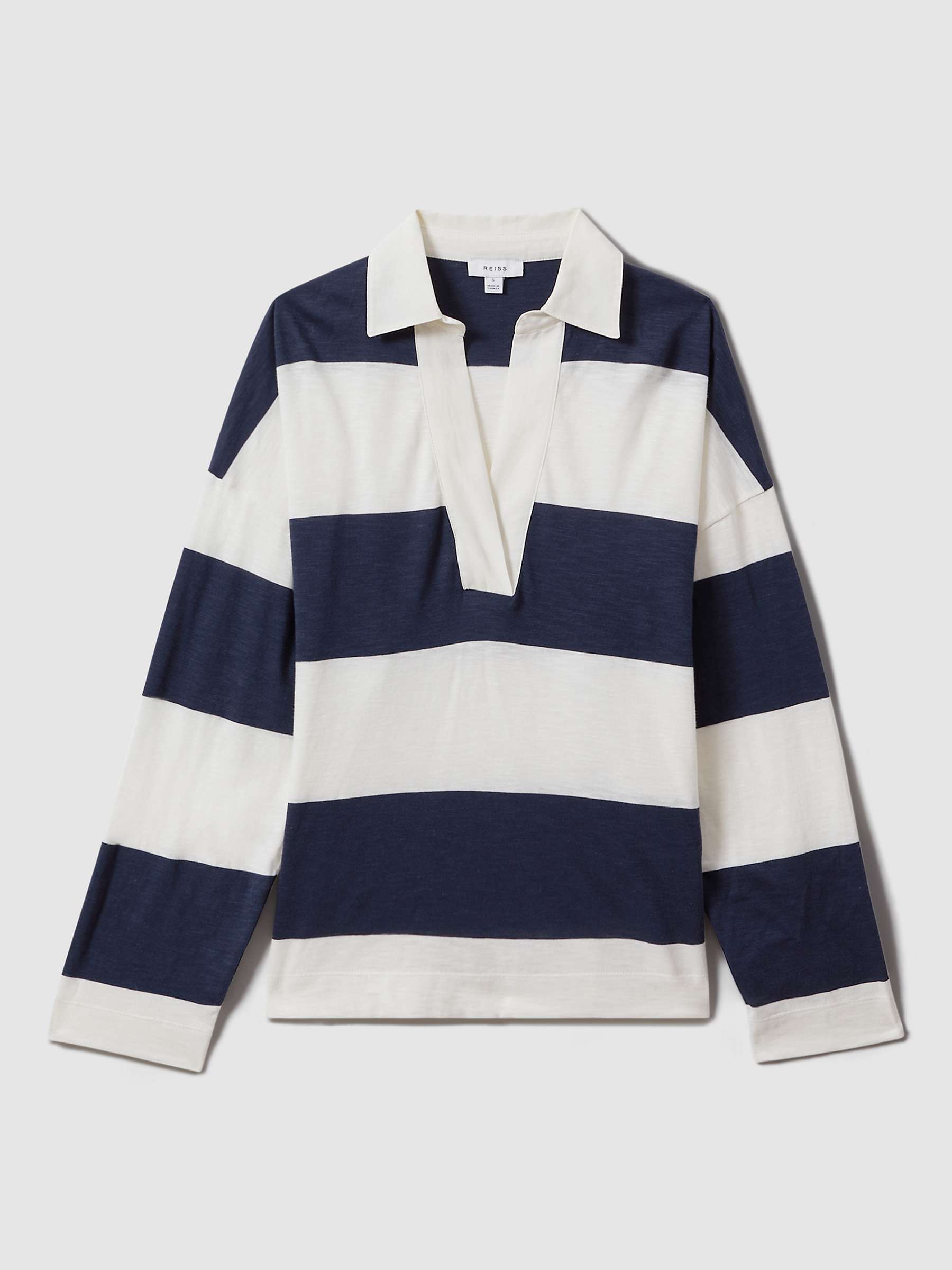 Buy Reiss Abigail Striped Open Collar Rugby Style Top, Navy/Ivory Online at johnlewis.com