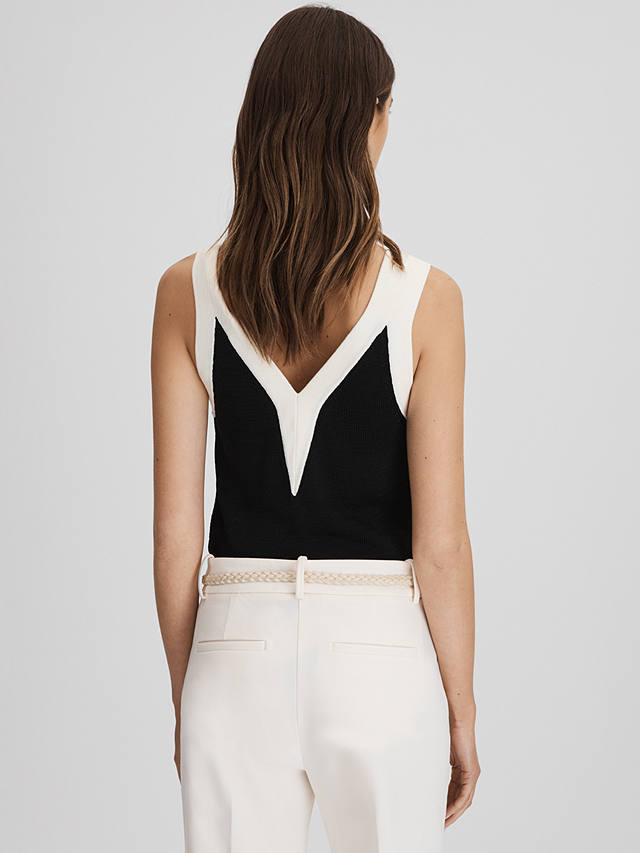 Reiss Tessa Colour Block V-Neck Vest Top, Black/White