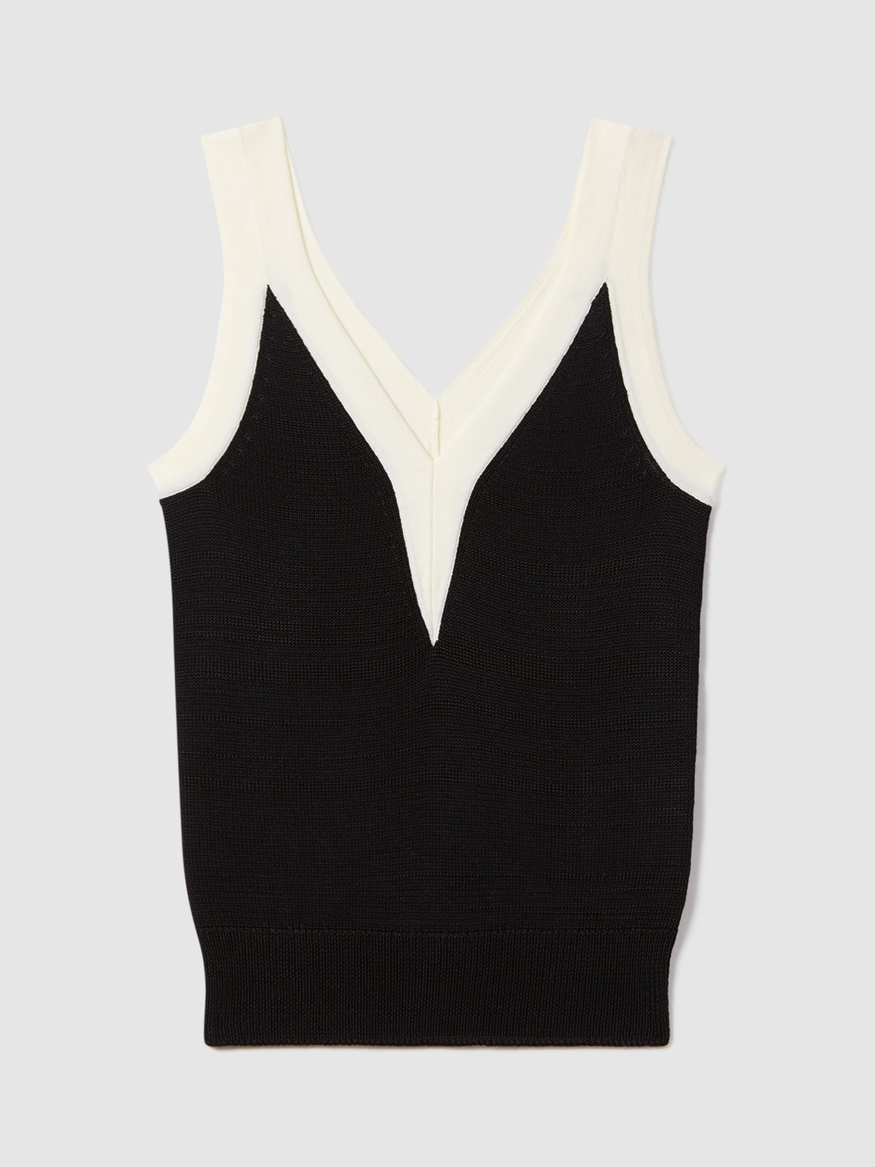 Reiss Tessa Colour Block V-Neck Vest Top, Black/White, XS