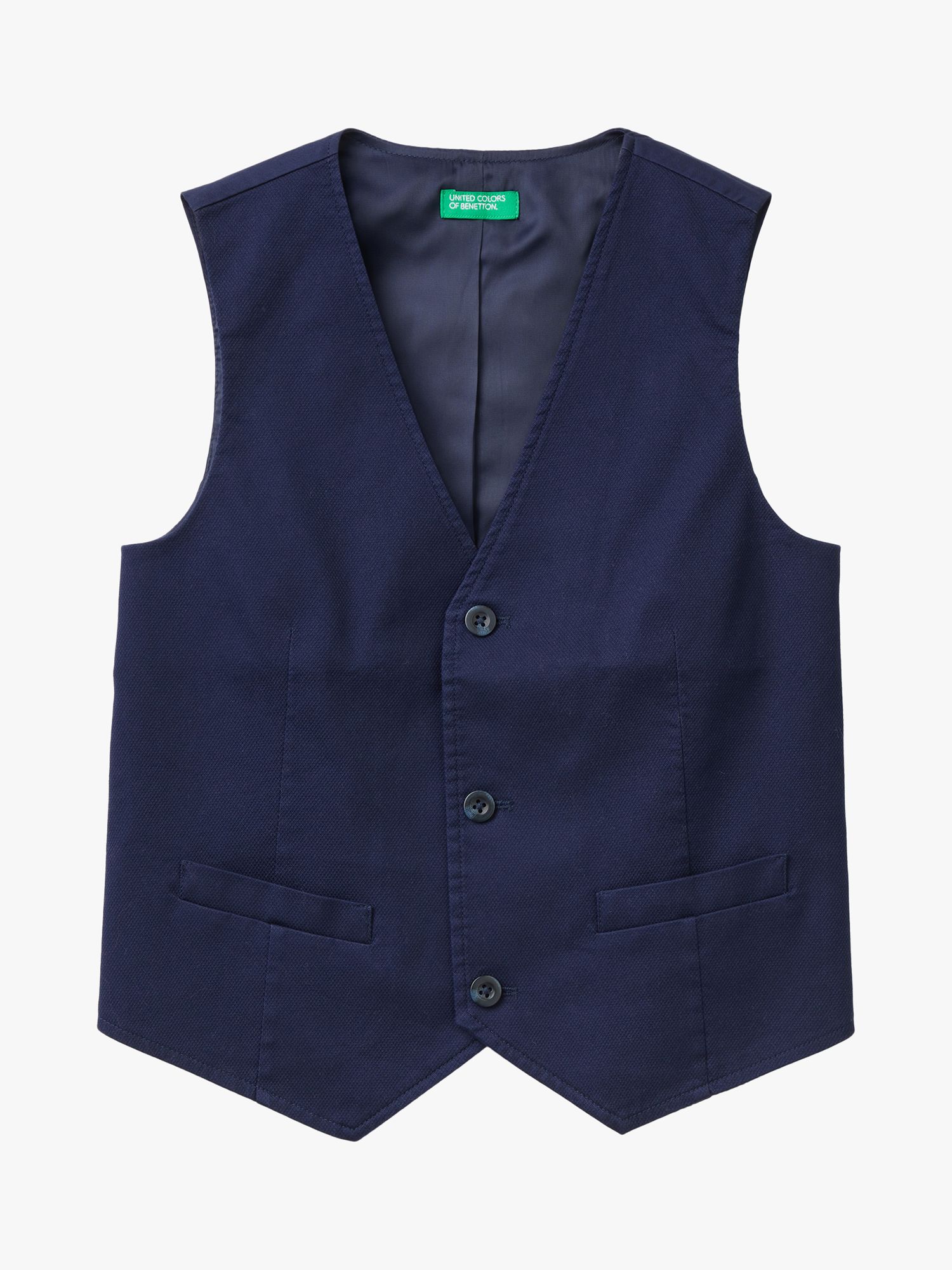 Benetton Kids' Button V Neck Suit Waistcoat, Blue, 6-7 years