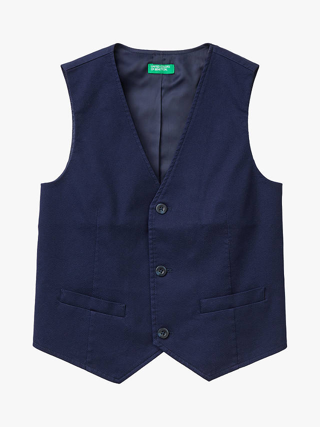 Benetton Kids' Button V Neck Suit Waistcoat, Blue