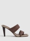 Reiss Ruby Stitch Detail Leather Mules, Brown
