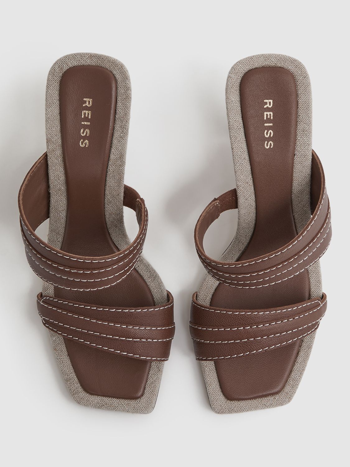 Reiss Ruby Stitch Detail Leather Mules, Brown, 3