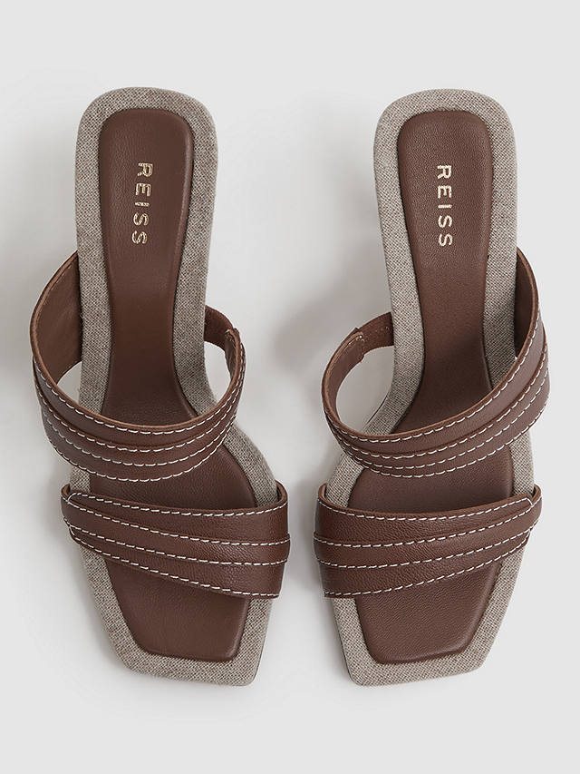 Reiss Ruby Stitch Detail Leather Mules, Brown
