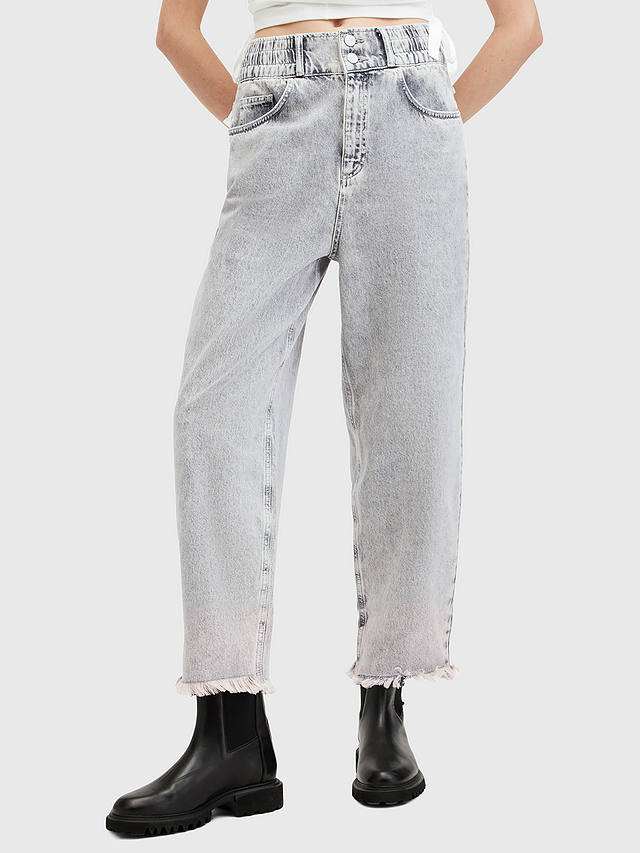 AllSaints Hailey Frayed Hem Jeans, Snow Grey