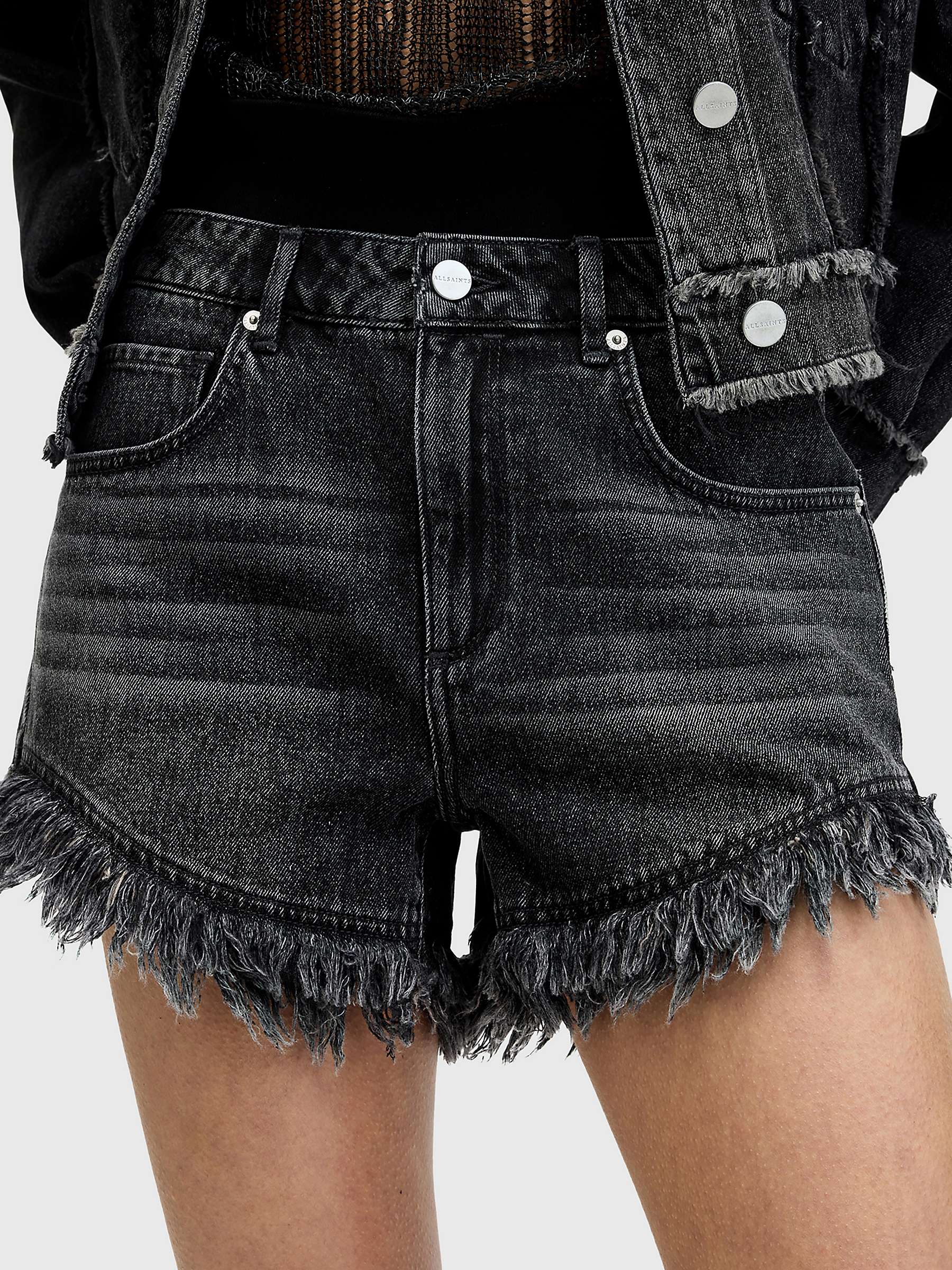 Buy AllSaints Hailey Frayed Hem Denim Shorts, Washed Black Online at johnlewis.com