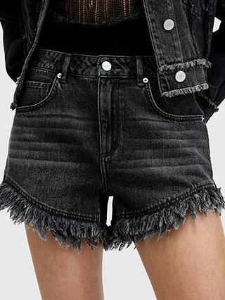 AllSaints Hailey Frayed Hem Denim Shorts, Washed Black
