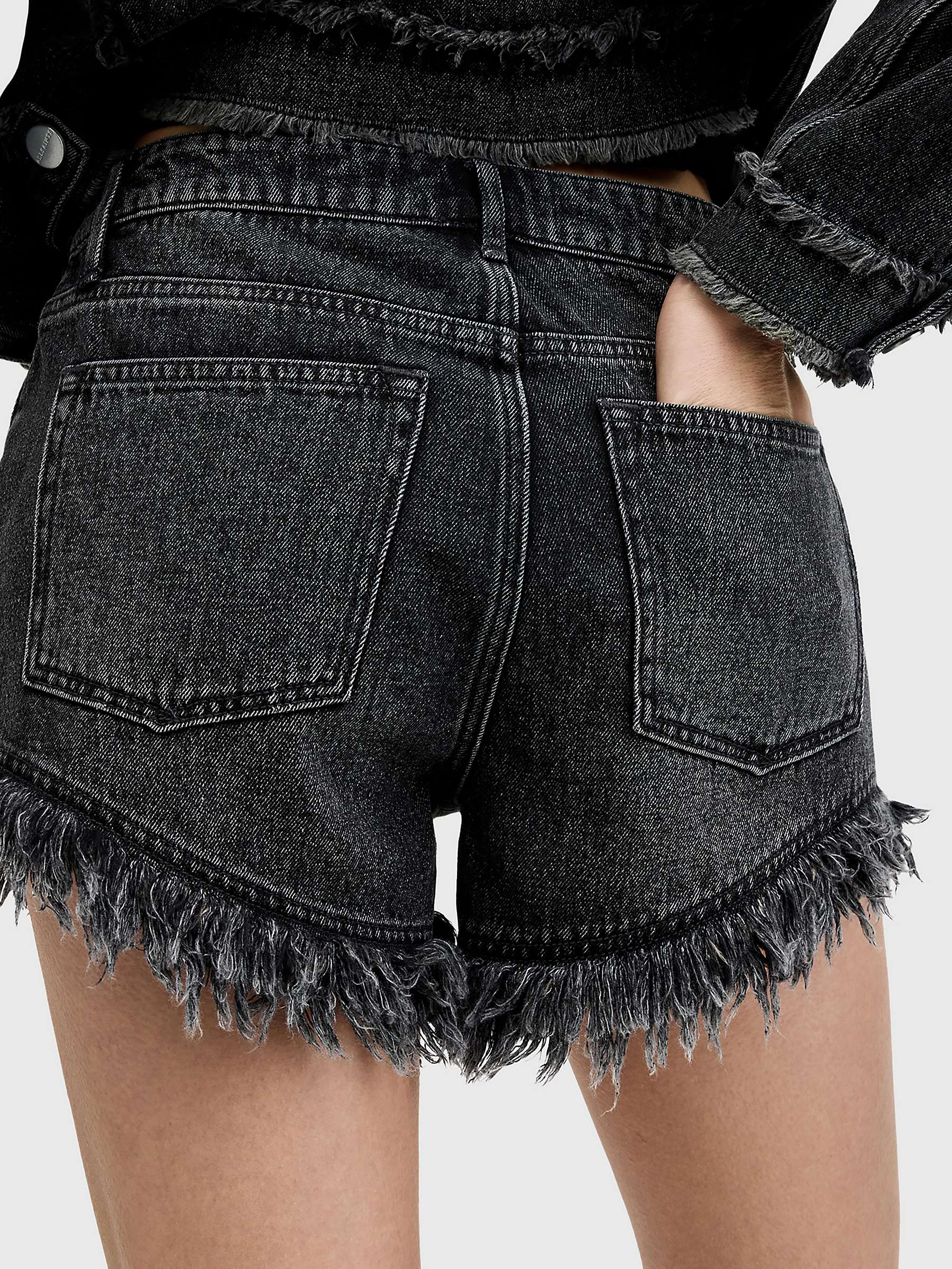 Buy AllSaints Hailey Frayed Hem Denim Shorts, Washed Black Online at johnlewis.com