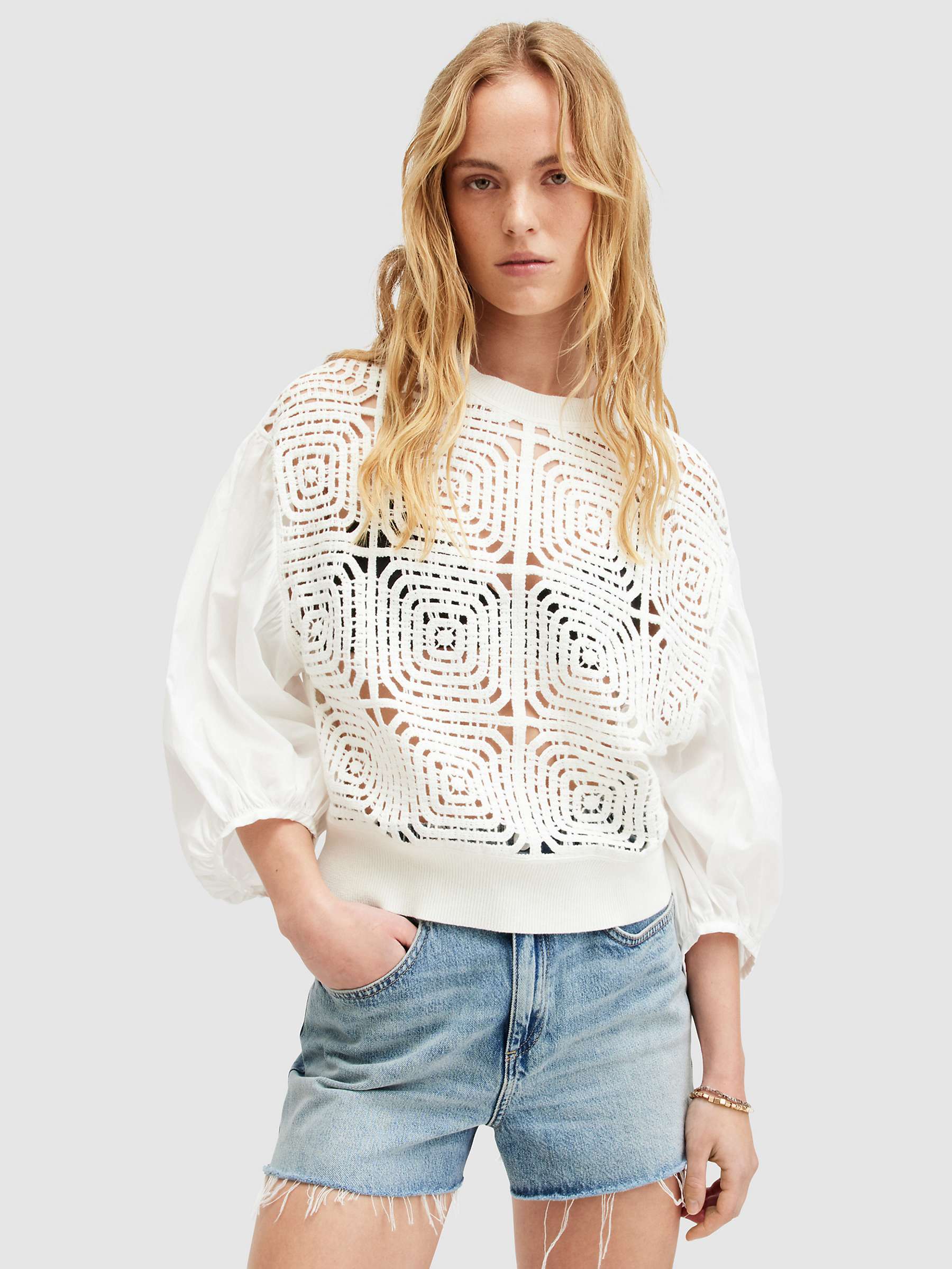Buy AllSaints Sol Organic Cotton Geometric Embroidered Jumper, Chalk White Online at johnlewis.com