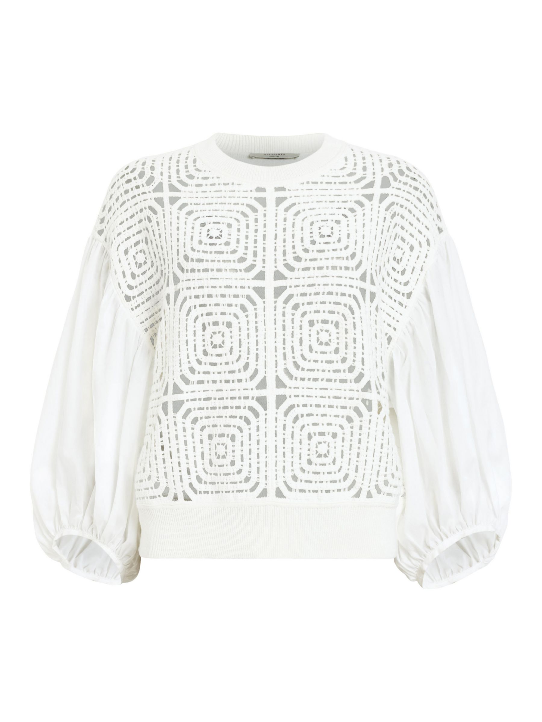 AllSaints Sol Organic Cotton Geometric Embroidered Jumper, Chalk White, L