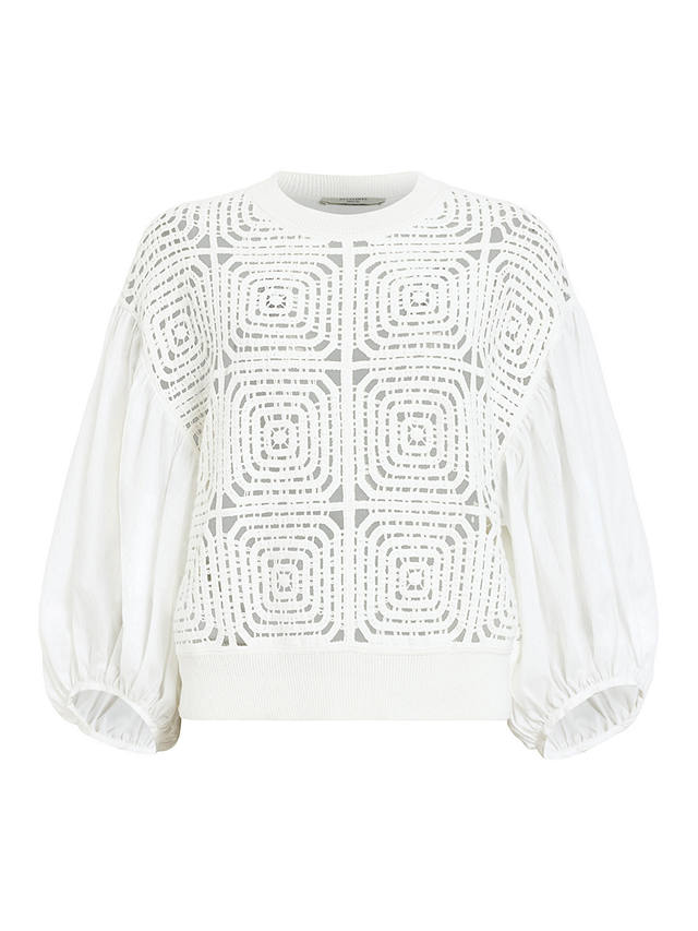AllSaints Sol Organic Cotton Geometric Embroidered Jumper, Chalk White