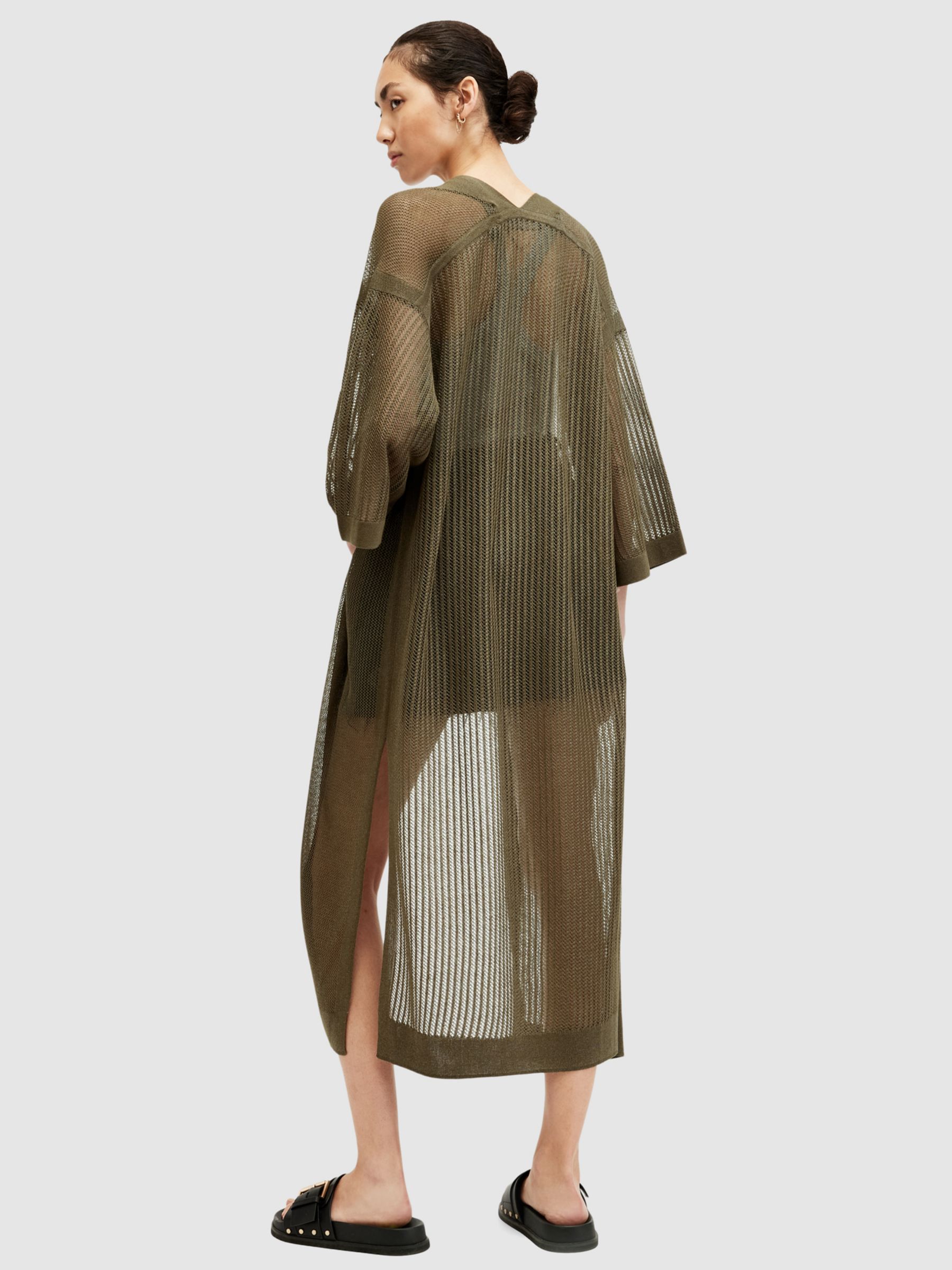 AllSaints Misha Knit Kimono, Khaki Green, L