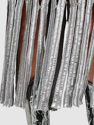 AllSaints Francesca Sequin Fringe Midi Skirt, Grey