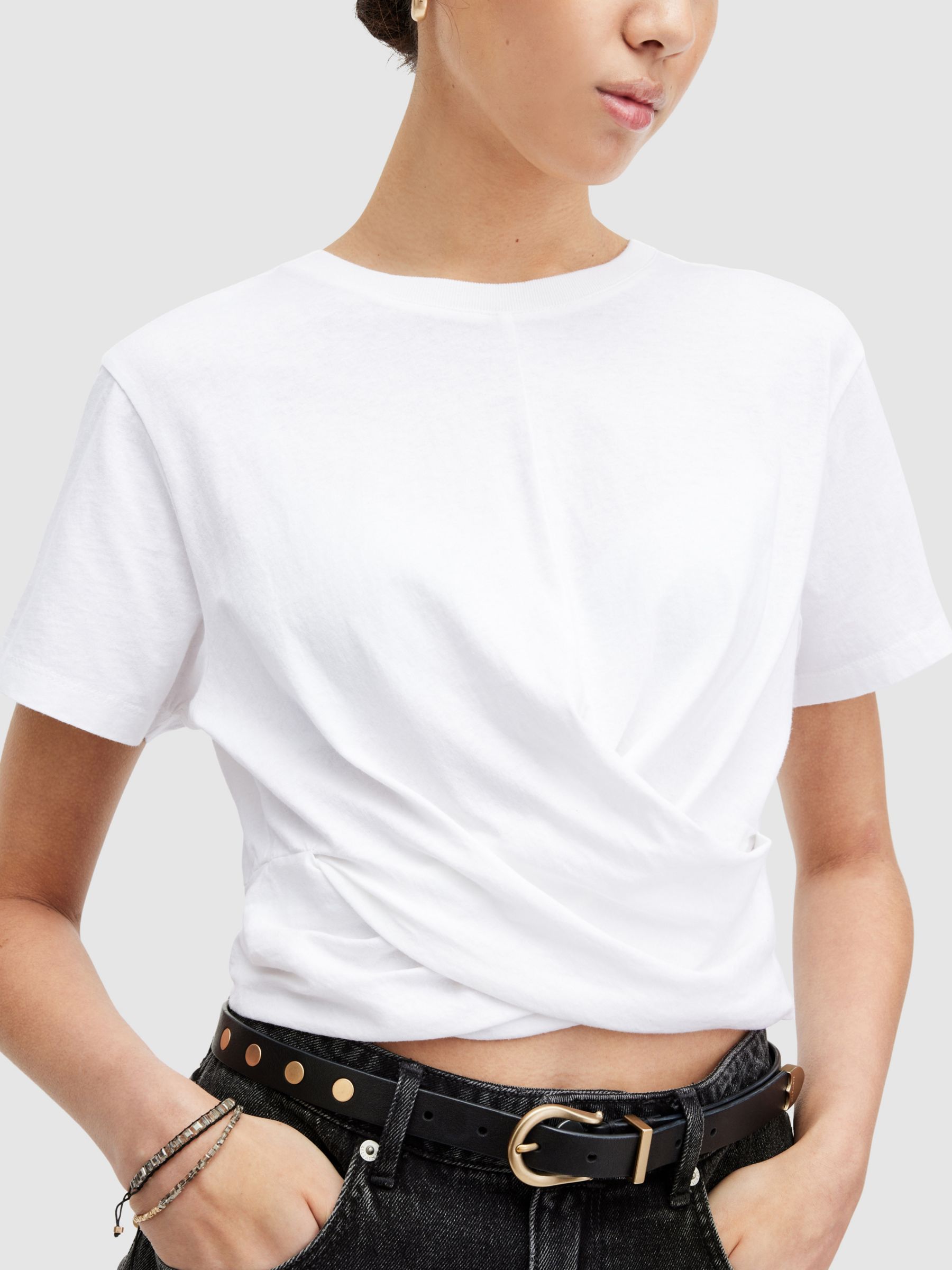 Buy AllSaints Mallinson Crossover T-Shirt, Optic White Online at johnlewis.com