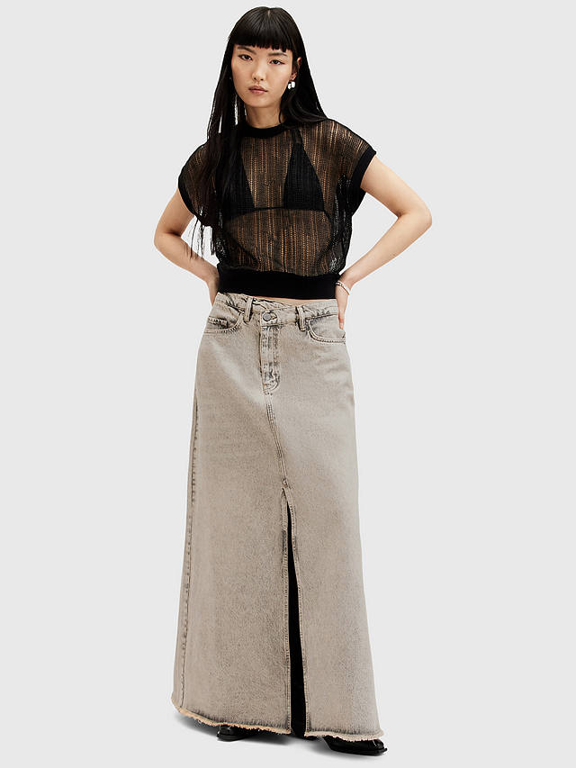 AllSaints Noir Denim Maxi Skirt, Sand Grey