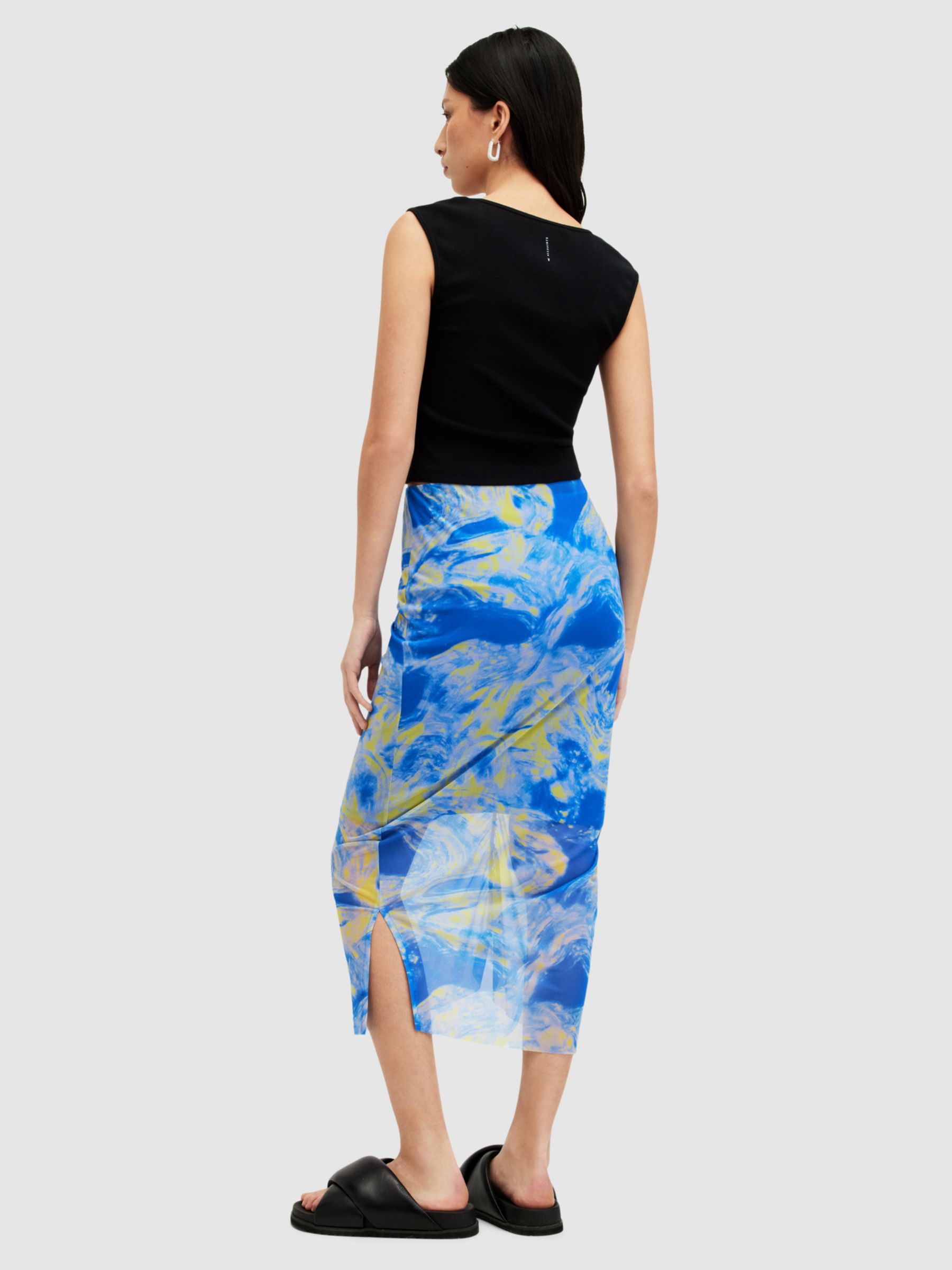 Buy AllSaints Nora Abstract Print Sheer Midi Skirt, Electric Blue/Multi Online at johnlewis.com