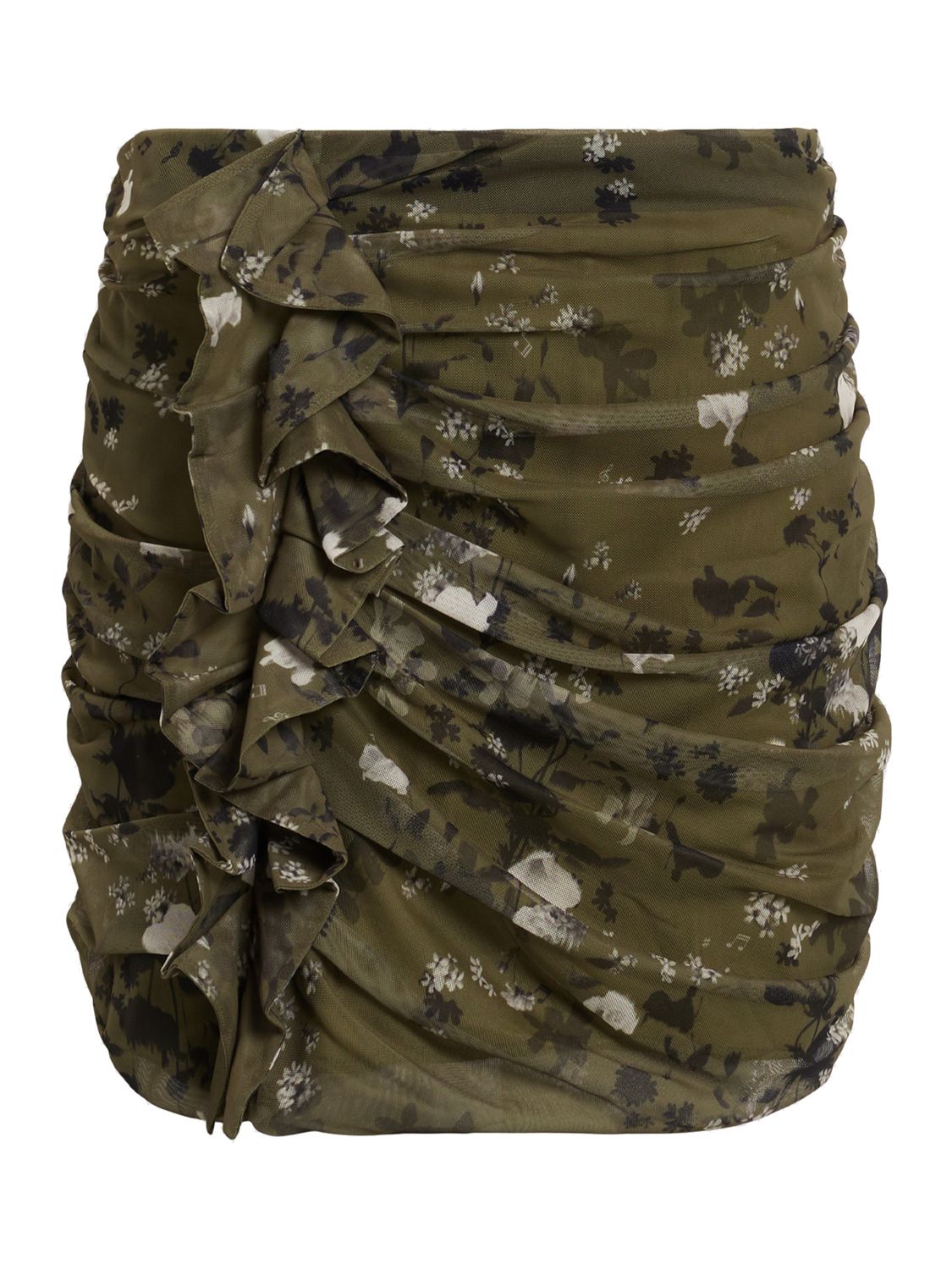 Buy AllSaints Gloria Kora Floral Print Gathered Mini Skirt, Khaki/Multi Online at johnlewis.com
