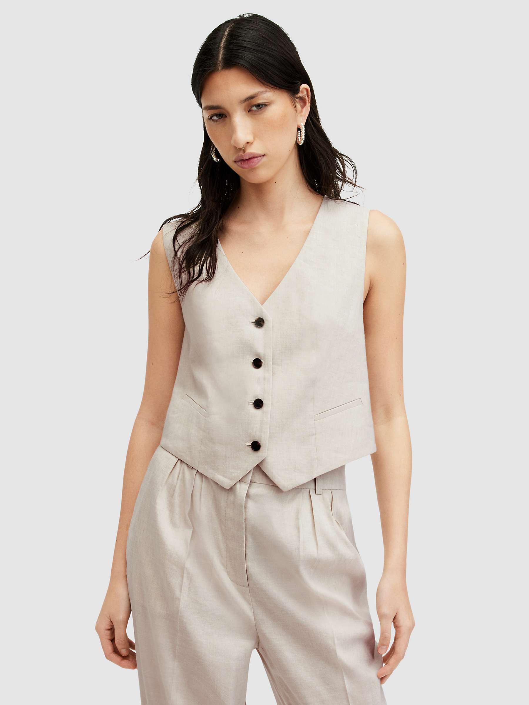Buy AllSaints Whitney Linen Blend Waistcoat, Neutral Beige Online at johnlewis.com