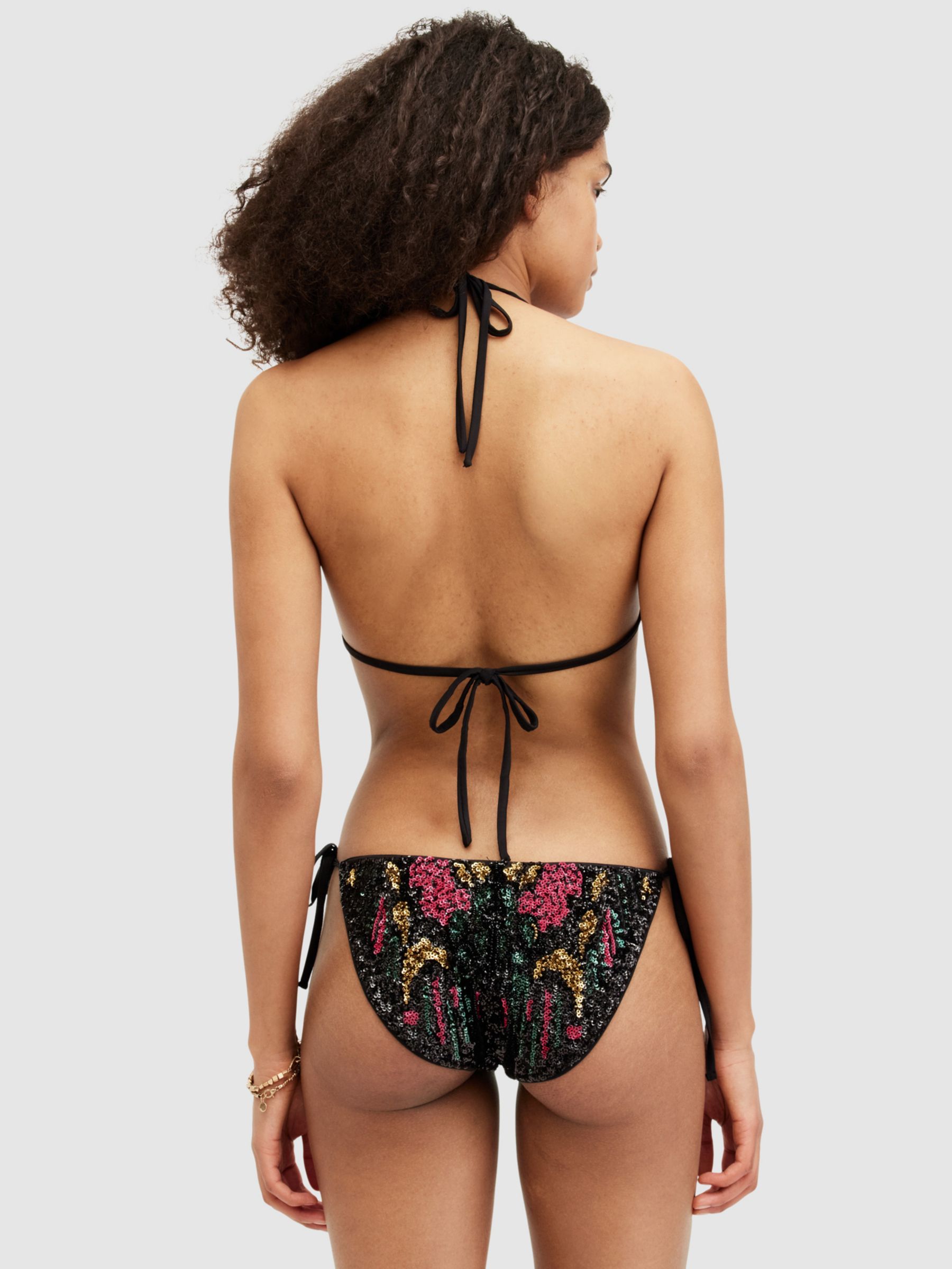 AllSaints Jamilia Sequin Embroidery Bikini Top, Black/Multi, 10