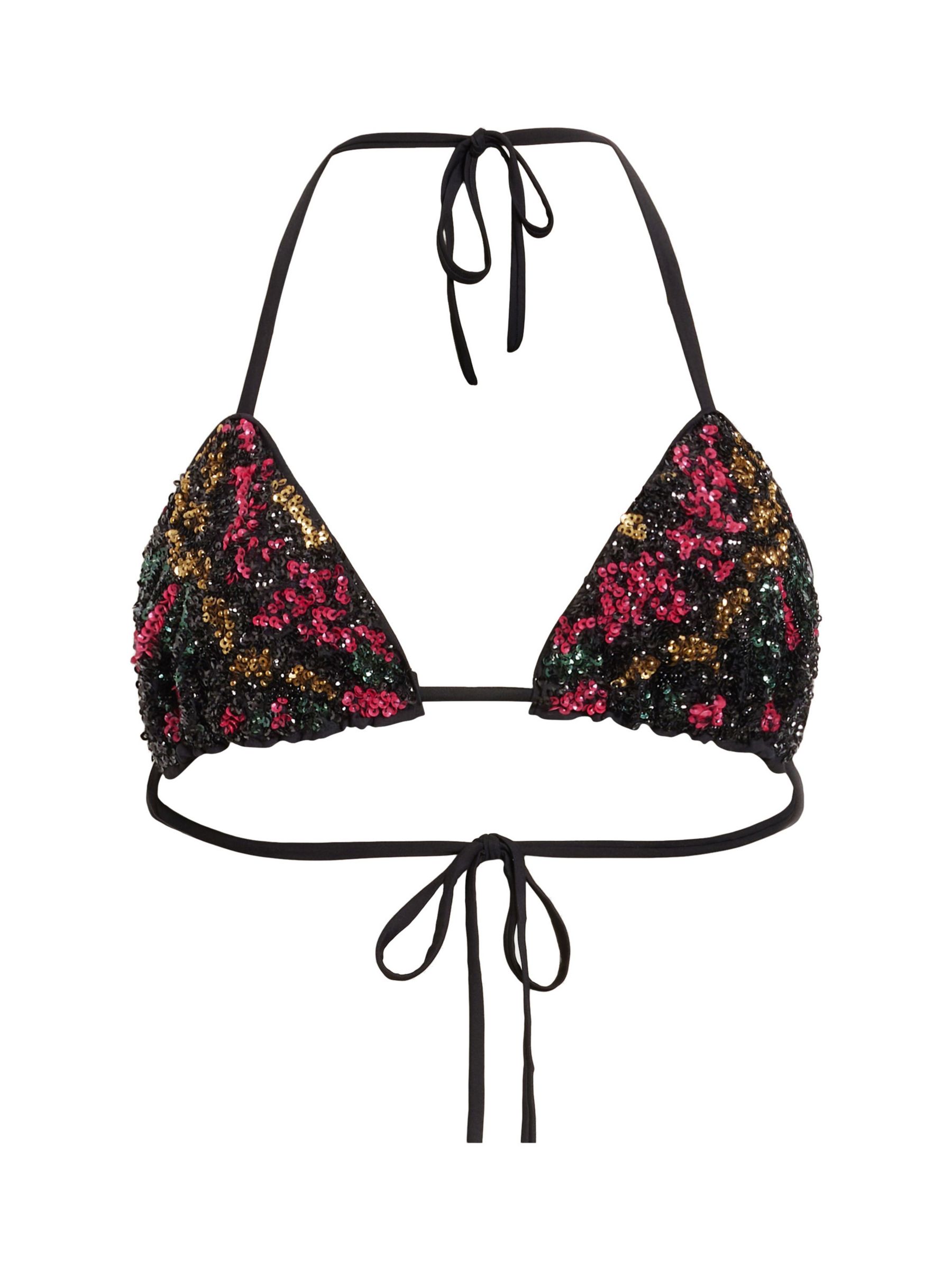 AllSaints Jamilia Sequin Embroidery Bikini Top, Black/Multi, 10