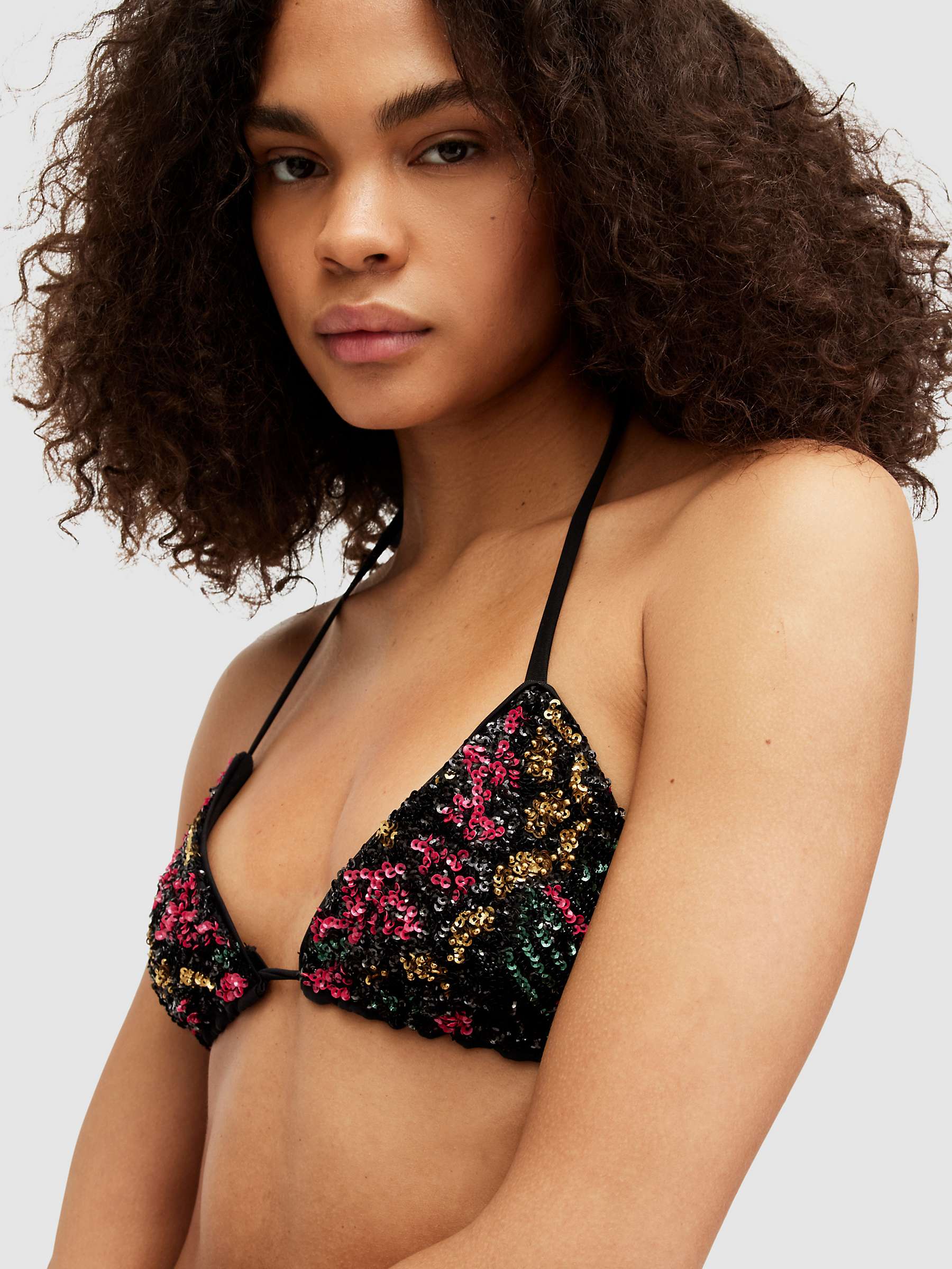 Buy AllSaints Jamilia Sequin Embroidery Bikini Top, Black/Multi Online at johnlewis.com