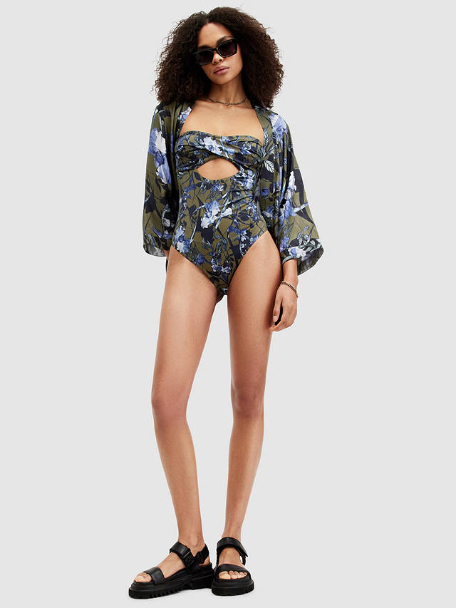 AllSaints Tatum Floral Print Swimsuit, Black/Multi
