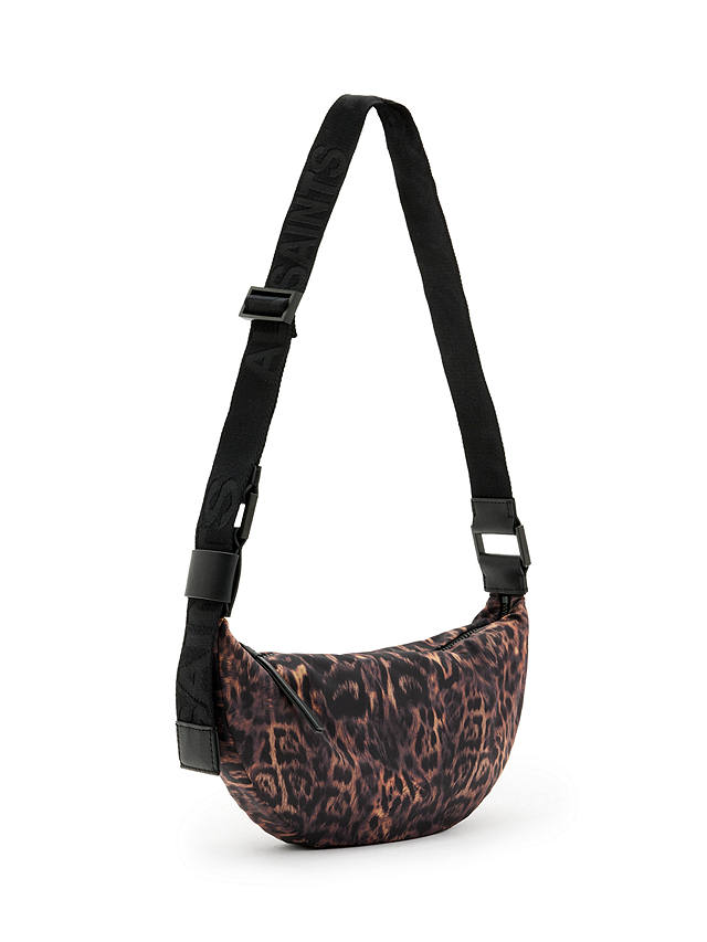 AllSaints Half Moon Leopard Print Crossbody Bag, Brown