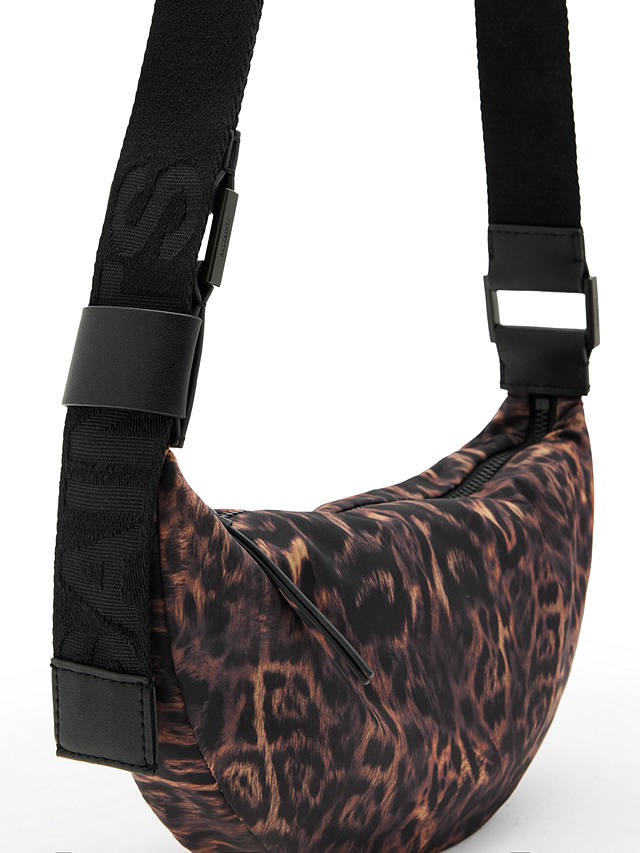 AllSaints Half Moon Leopard Print Crossbody Bag, Brown