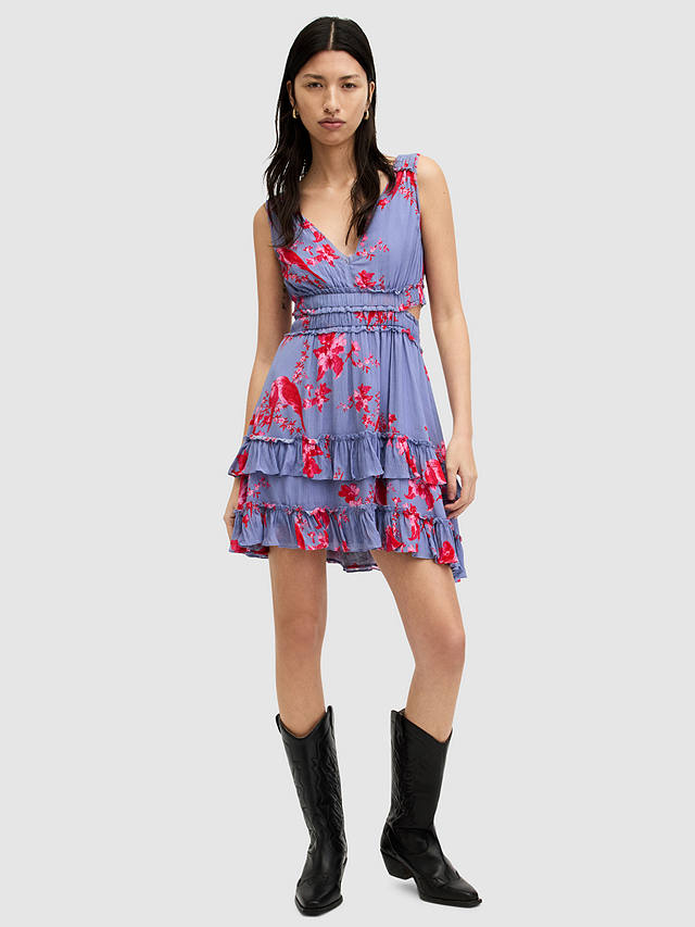 AllSaints Mikayla Iona Mini Dress, Neon Pink/Multi